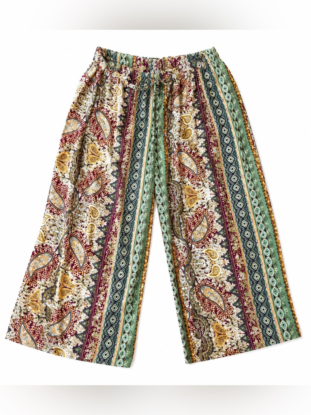 Boca Bay Petite Large Paisley Rayon Pull-On Crop Pants Boho Resort - Picture 3 of 16